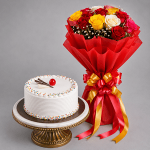 Sweet Treat Vanilla Cake & Bouquet