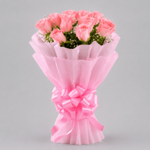 Elegant 12 Pink Roses Bouquet