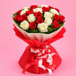 Luxury 25 Red & White Roses Bouquet