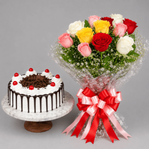 Black Forest Cake & Fresh Flower Bouquet