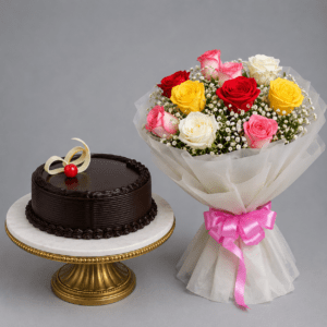 Mixed Flowers with Truffle Cake