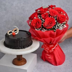 Red Roses & Chocolate Cake Combo