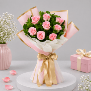 Elegant 8 Pink Roses Bouquet