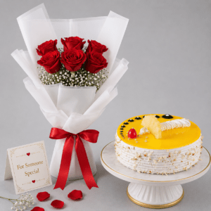 Red Roses & Pineapple Cake Combo