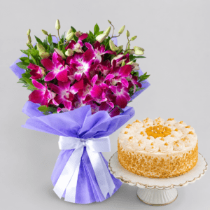 Orchid Bouquet with Butterscotch Cake Combo