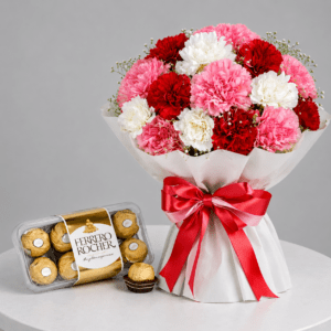 Mixed Carnations Bouquet with Ferrero Rocher Chocolates