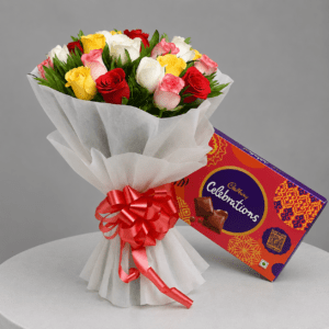 Premium Mixed Roses Bouquet with Celebrations
