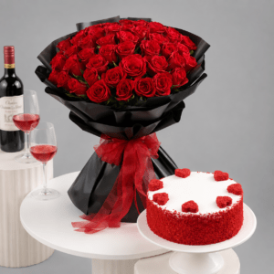 Luxury Red Roses & Red Velvet Cake Combo