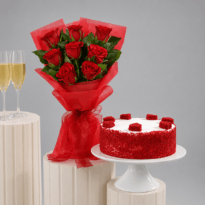 Romantic Red Roses & Red Velvet Cake Combo
